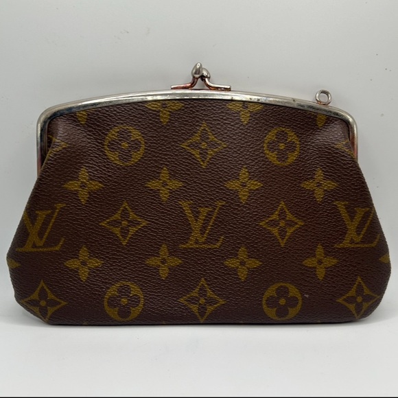 LOUIS VUITTON Vintage Kiss Lock Monogram Pouch Clutch Bag Kisslock RARE - Picture 6 of 15